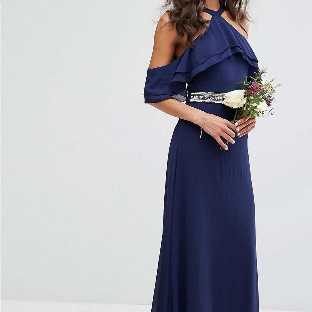 Wedding Frill Embellished Navy Maxi Dress